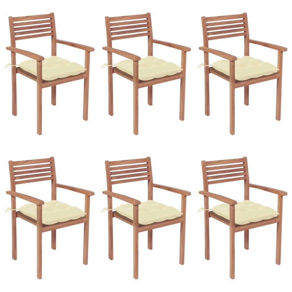 furnicato Gartenstuhl Stapelbare Gartenstühle mit Kissen 6 Stk. Massivholz Teak | Stühle