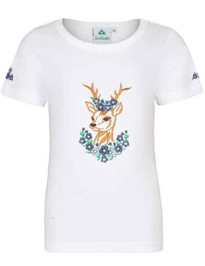 Isar-Trachten T-Shirt Mädchen T-Shirt 'Reh' mit Stickerei 52765, Weiß B