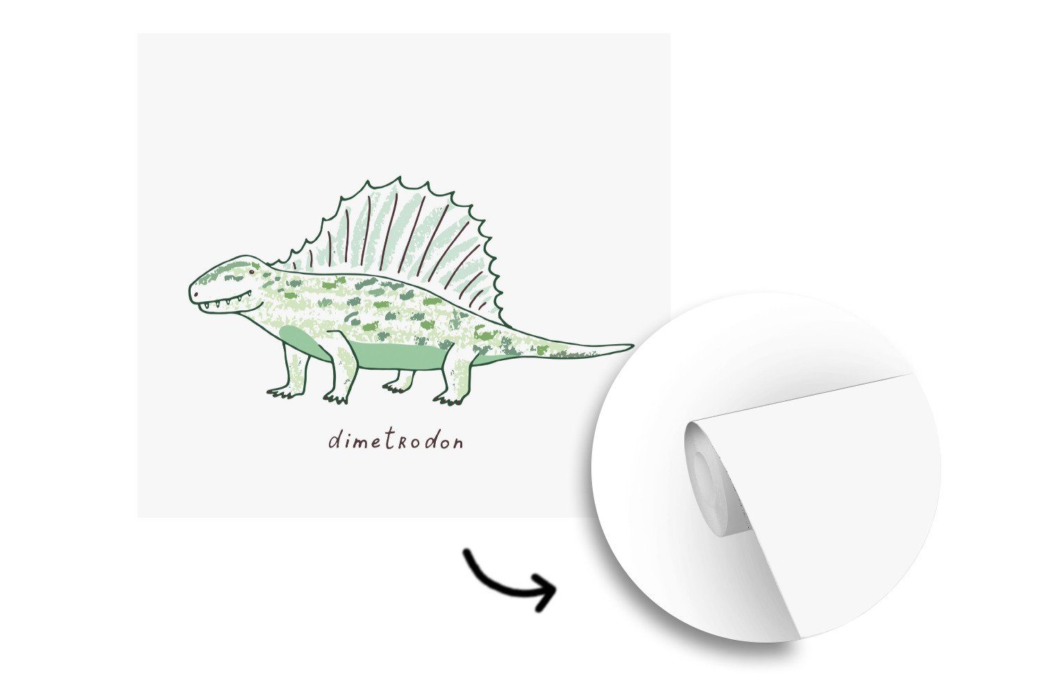 Wohnzimmer Dimetrodon - Vinyl - (5 - Dinosaurier Tapete Matt, Schlafzimmer, Kinderzimmer MuchoWow Jungen Wandtapete - St), Kinder, für Mädchen Fototapete - oder bedruckt,