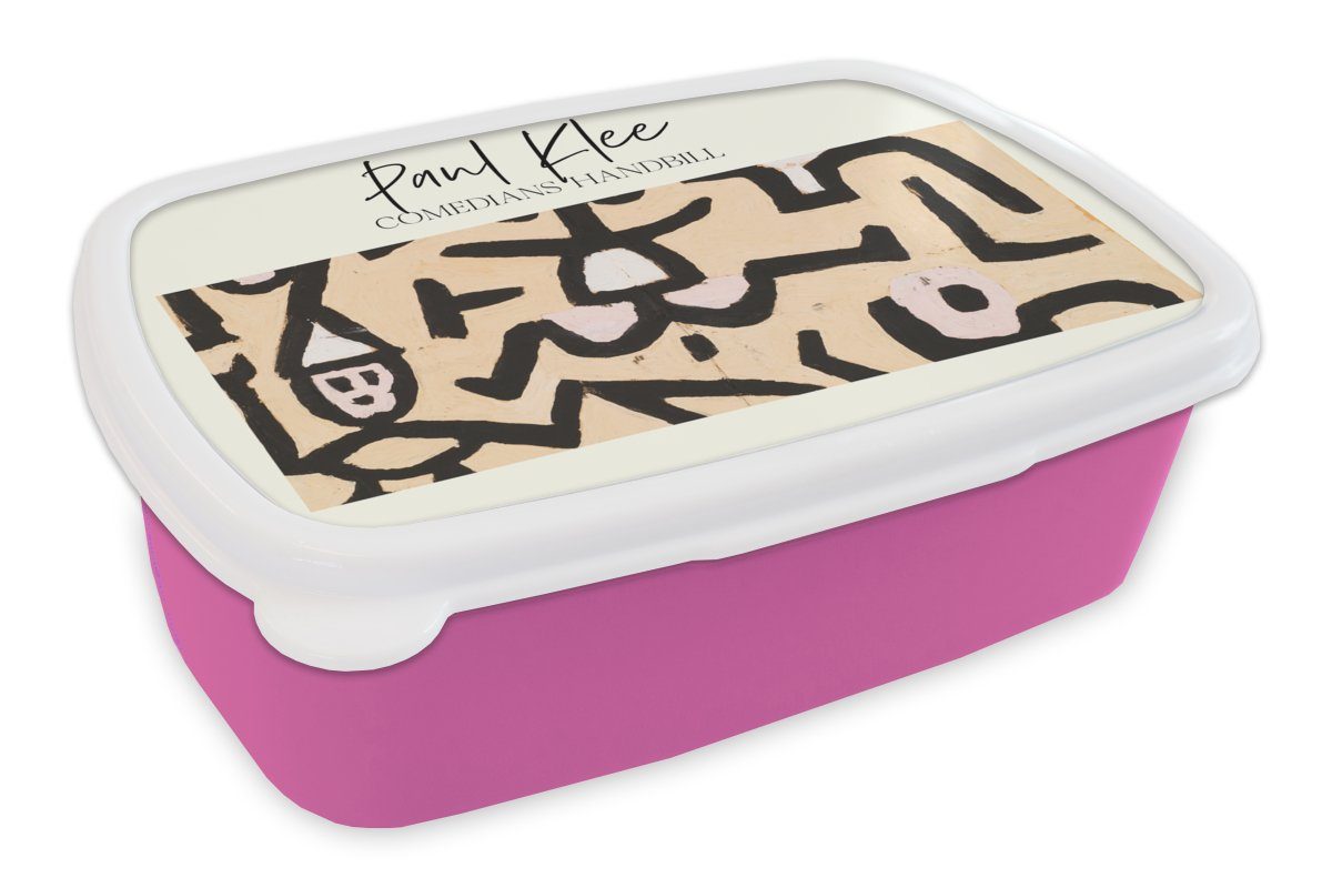 MuchoWow Lunchbox Flugblatt der Komödianten - Paul Klee - Kunst, Kunststoff, (2-tlg), Brotbox für Erwachsene, Brotdose Kinder, Snackbox, Mädchen, Kunststoff rosa