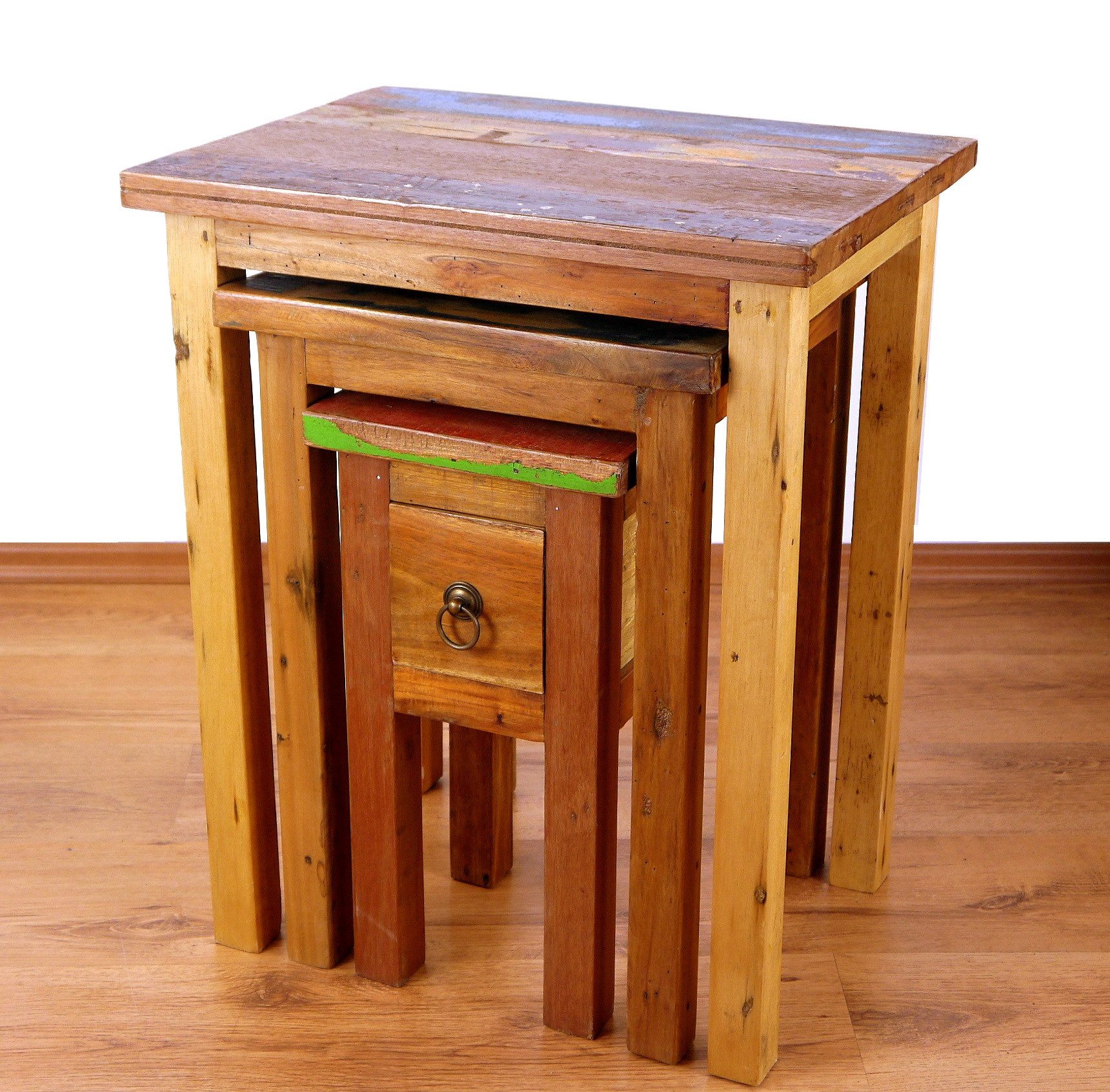 livasia Beistelltisch livasia Beistelltisch 3er Set, recyceltes Teakholz Höhe:47/55/63cm