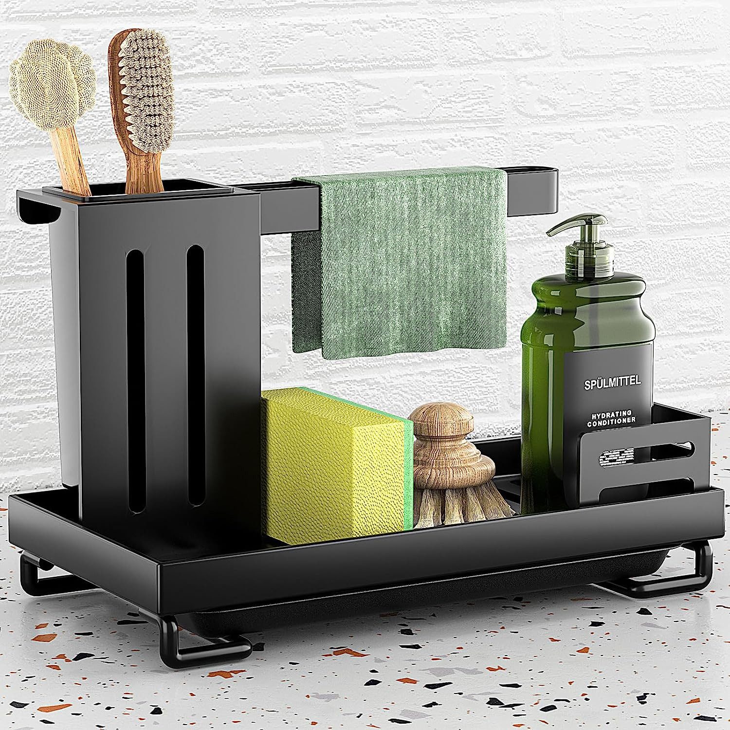 TUWENA Zubehöraufbewahrungsständer Spülbecken küchenSpüle Sink Organizer, Lappenhalter mit Abfluss Pfanne