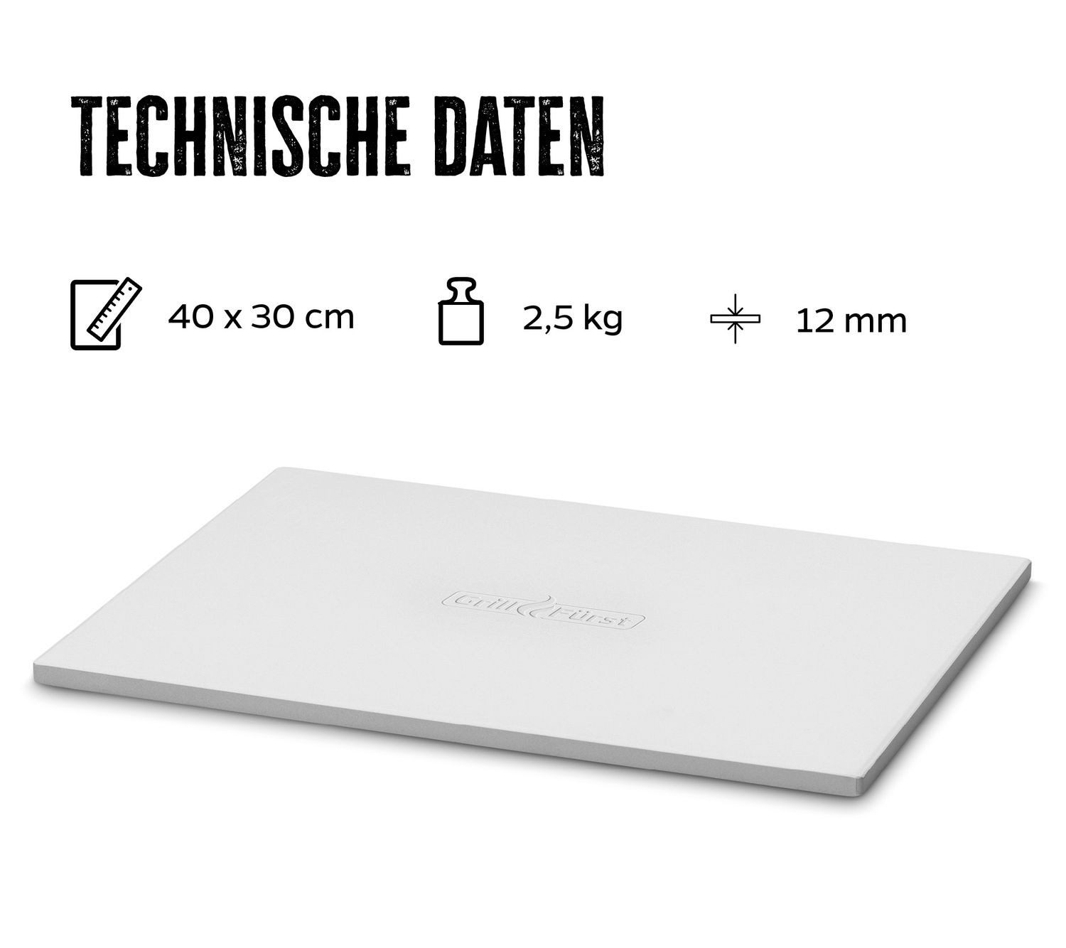 Grillfürst Aromaplanke Grillfürst Pizzastein eckig 40 x 30 cm mit Pizzablech