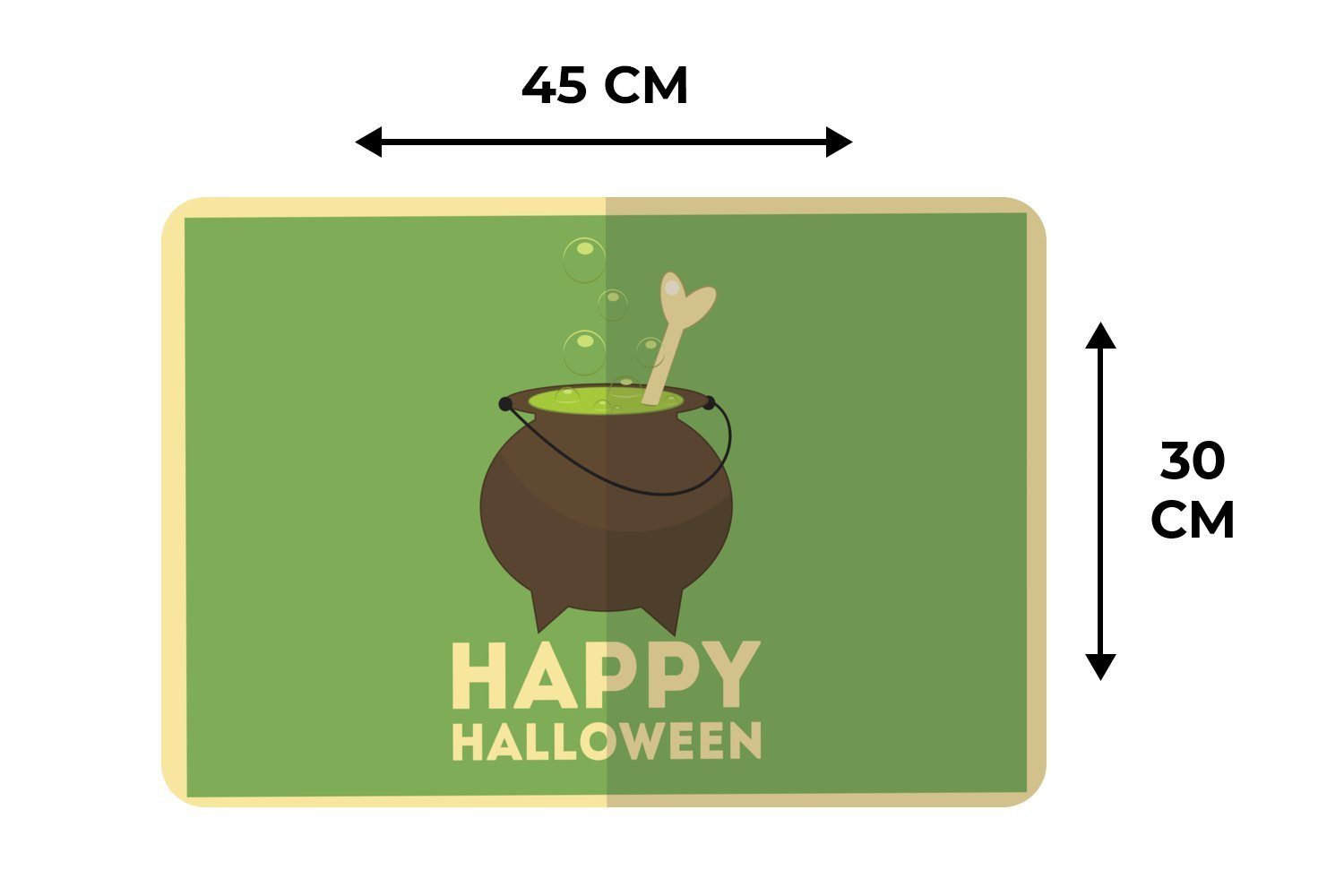 Platzset, und Schmutzabweisend Platzset, Hexenkessel Platzdecken, Happy Halloween" MuchoWow, (6-St), auf grünem, Platzmatte, ein Tischmatten, und Knochen