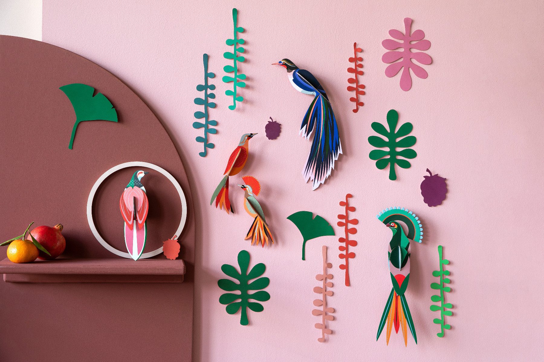 studio ROOF Wanddekoobjekt Set Tropische Vögel und Pflanzen "Bird Observer" (1 St), Zum Zusammenstecken