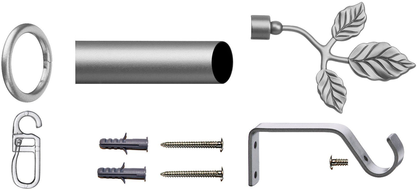 inkl. und Stahl, 16 mm, Gardinenstange Ø 1-läufig, Fixmaß, Ringen Montagematerial indeko, verschraubt, Toskana, Komplett-Set