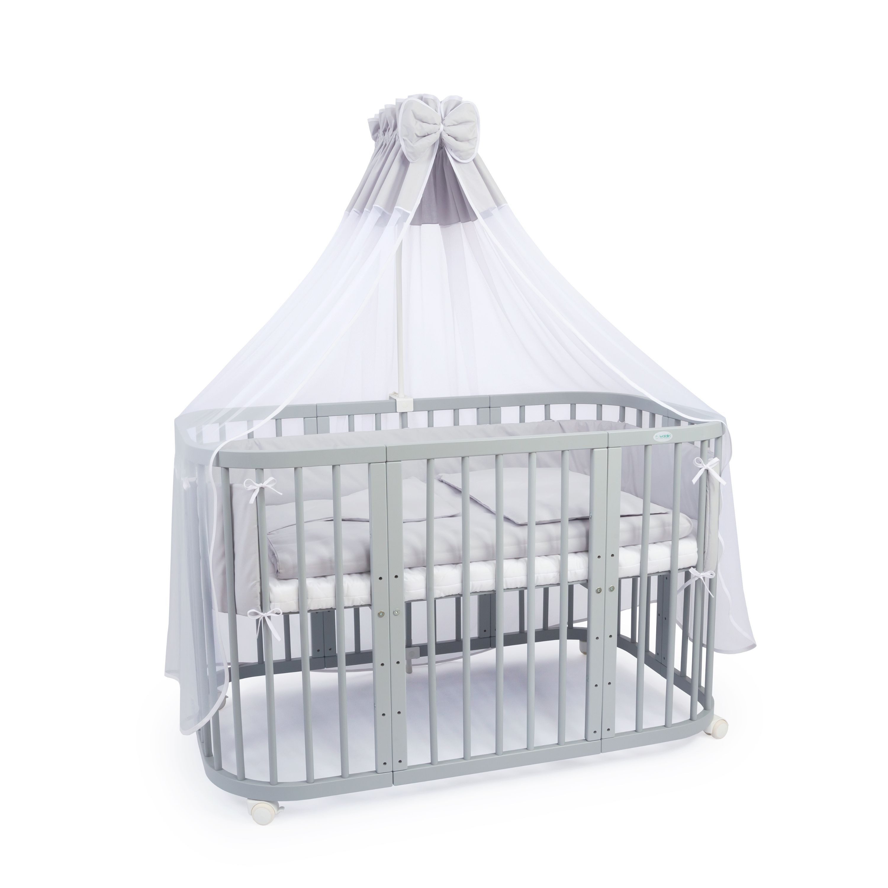 Waldin Babybett Mobiles Babybett aus Holz 7in1 mit Matratze, mitwachsend