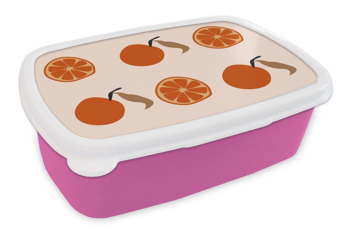 MuchoWow Lunchbox Sommer - Tomaten - Muster, Kunststoff, (2-tlg), Brotbox für Erwachsene, Brotdose Kinder, Snackbox, Mädchen, Kunststoff rosa