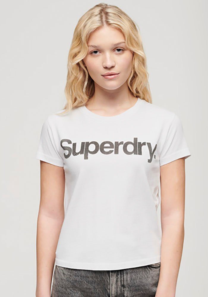 Niedlich! FITTED Superdry CITY T-Shirt LOGO TEE Brilliant CORE White