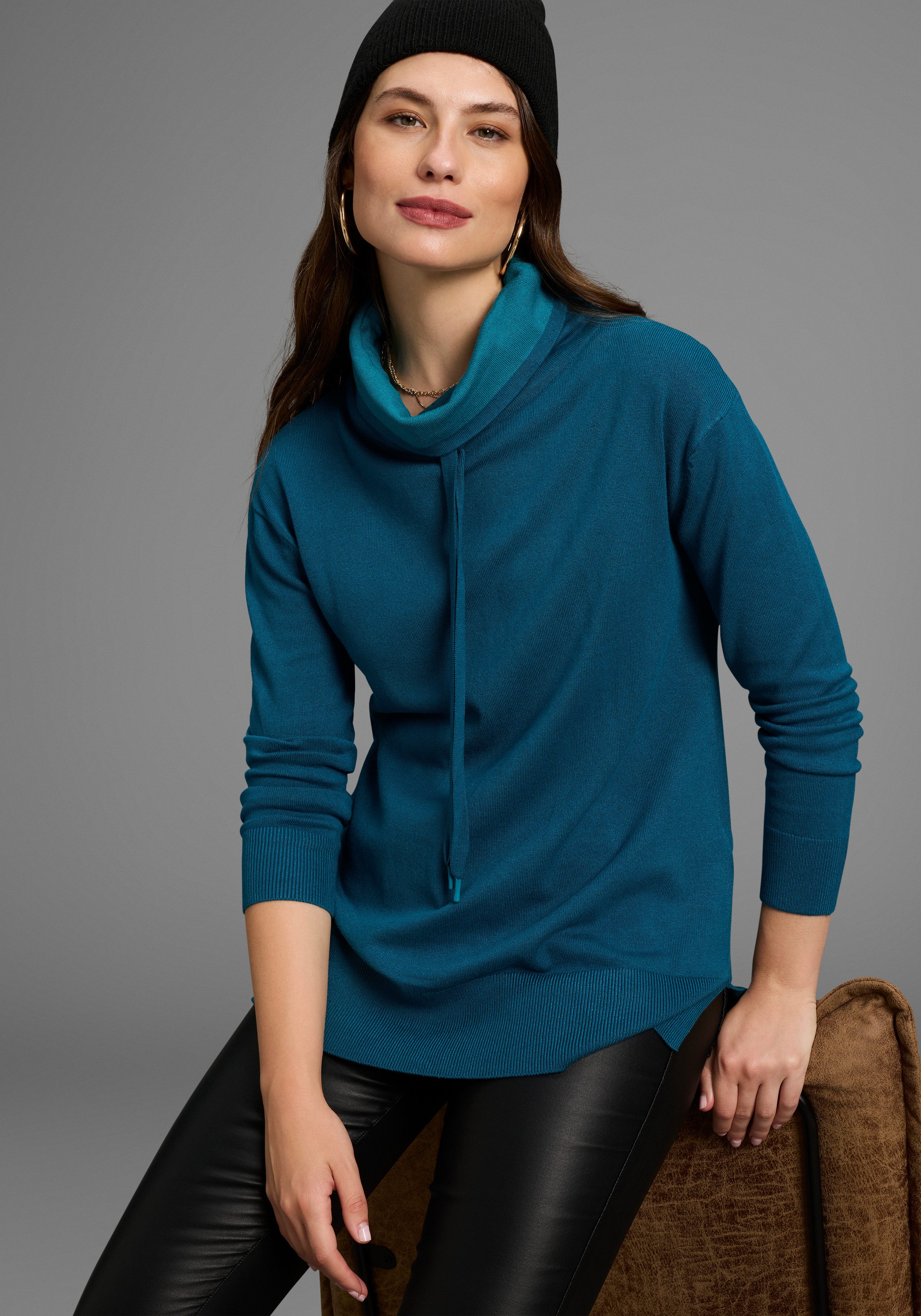 Laura Scott Strickpullover Übergangspullover in lässiger Form mit Schalkrag günstig online kaufen