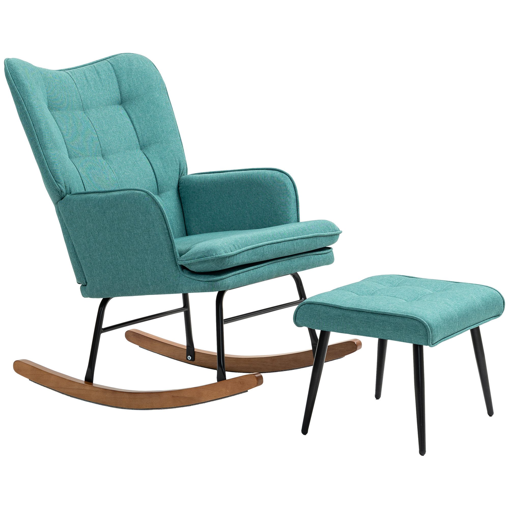 HOMCOM Schaukelsessel Schaukelstuhl mit Hocker, Sessel mit Leinenoptik (Schaukelstuhl, 2-St., Schwingsessel), für Wohnzimmer, Schlafzimmer, 64L x 89B x 90H cm,  – Bild 2 von 5