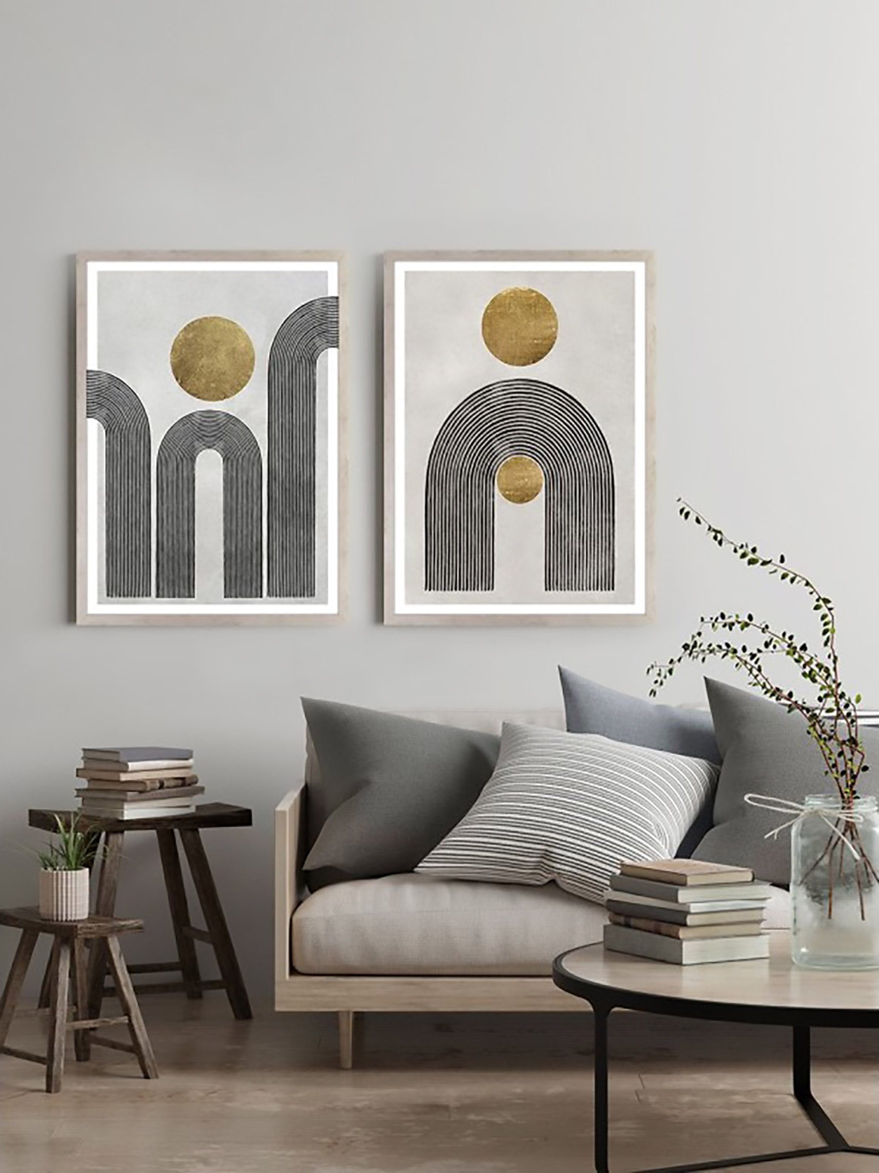 abstrakt Zen - Bild Cosy Ideas Kunstdruck Glas Rahmen, geometrisch Home beschichtet Bild gold Kugel ohne gold Rahmen mit 1 farbig, Kugel Stil Wandbild mit