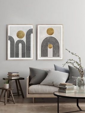 Cosy Home Ideas Bild mit Rahmen Wandbild geometrisch Zen Stil gold Kugel abstrakt Bild mit Rahmen, 1 Kugel gold farbig, Kunstdruck beschichtet - ohne Glas
