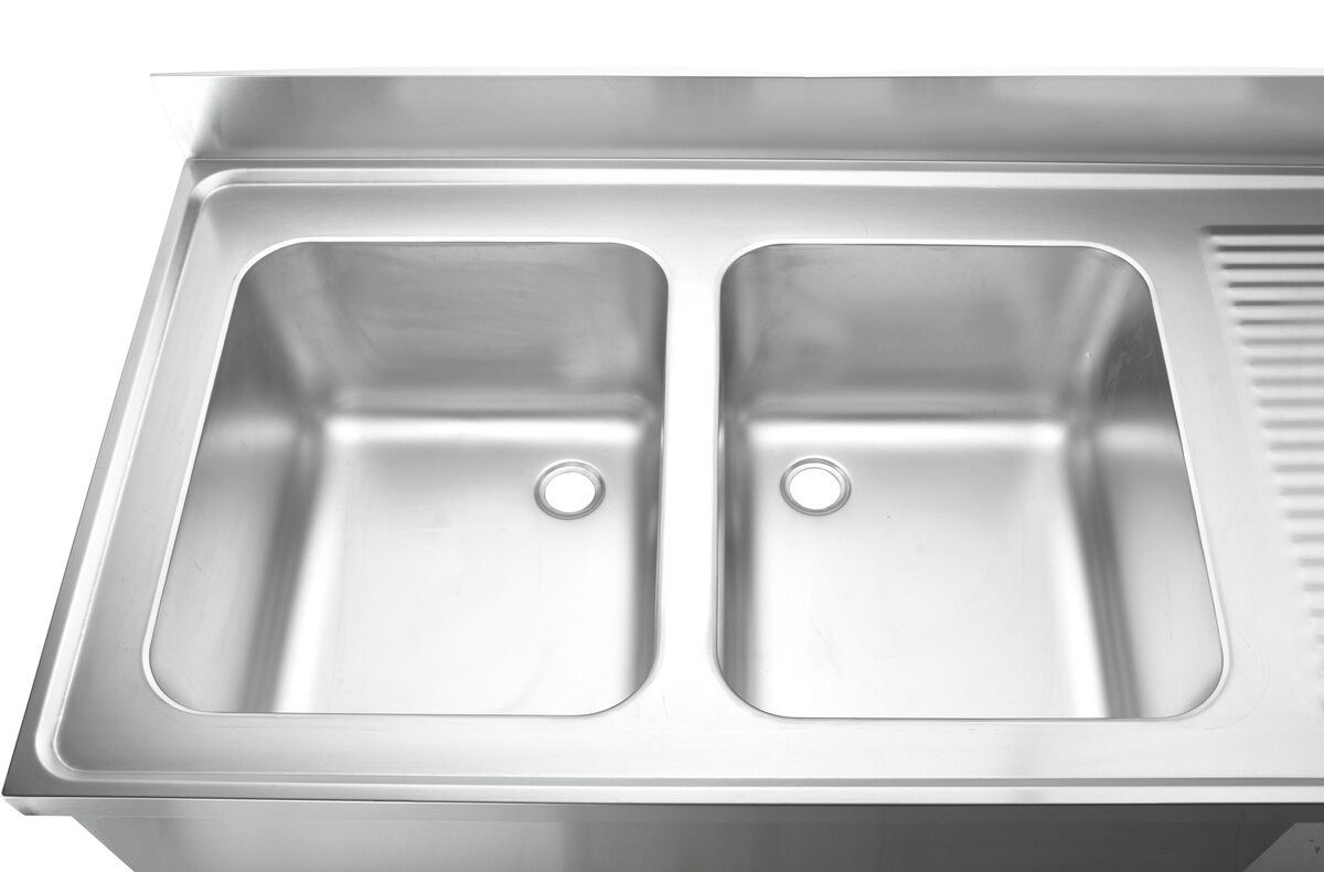 GastroHero Arbeitstisch Spülbecken Edelstahl Gastro 160x70 cm 2 Becken links Ablage
