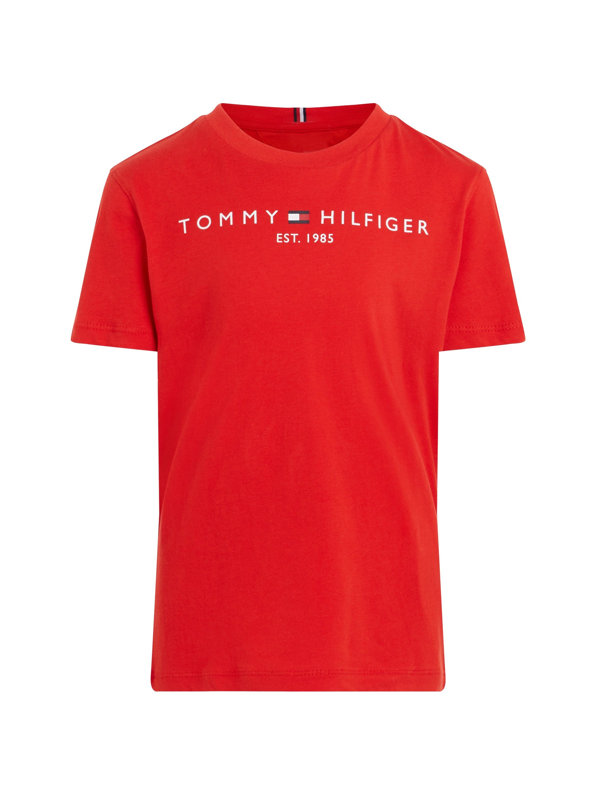 Tommy Hilfiger Logo-Schriftzug ESSENTIAL mit Hilfger Tommy Deep_Crimson Rundhalsshirt SWEATPANTS