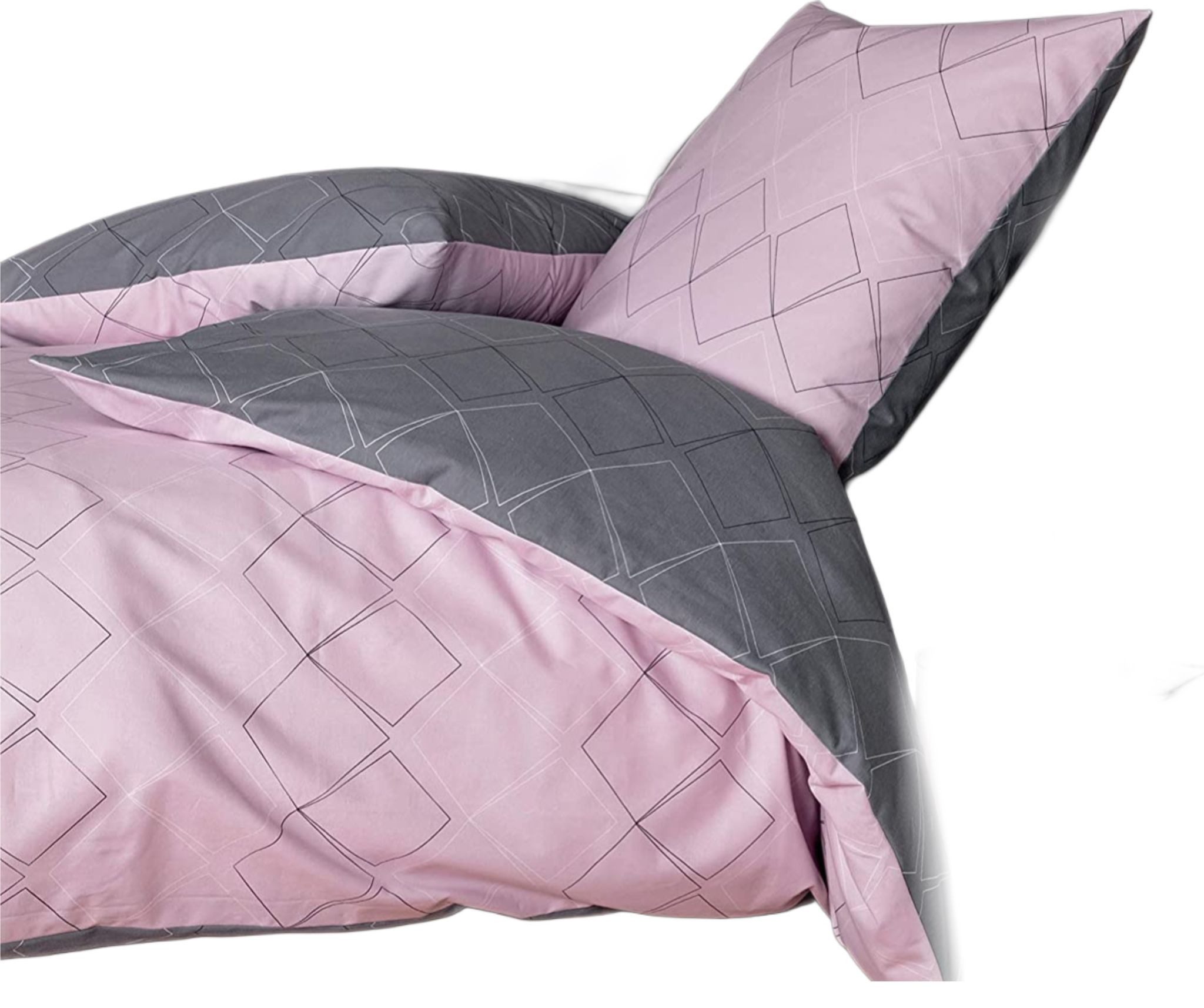 Janine Bettwäsche Bettbezug 155x220 80x80 geometirisch gestreift grau rosa günstig online kaufen