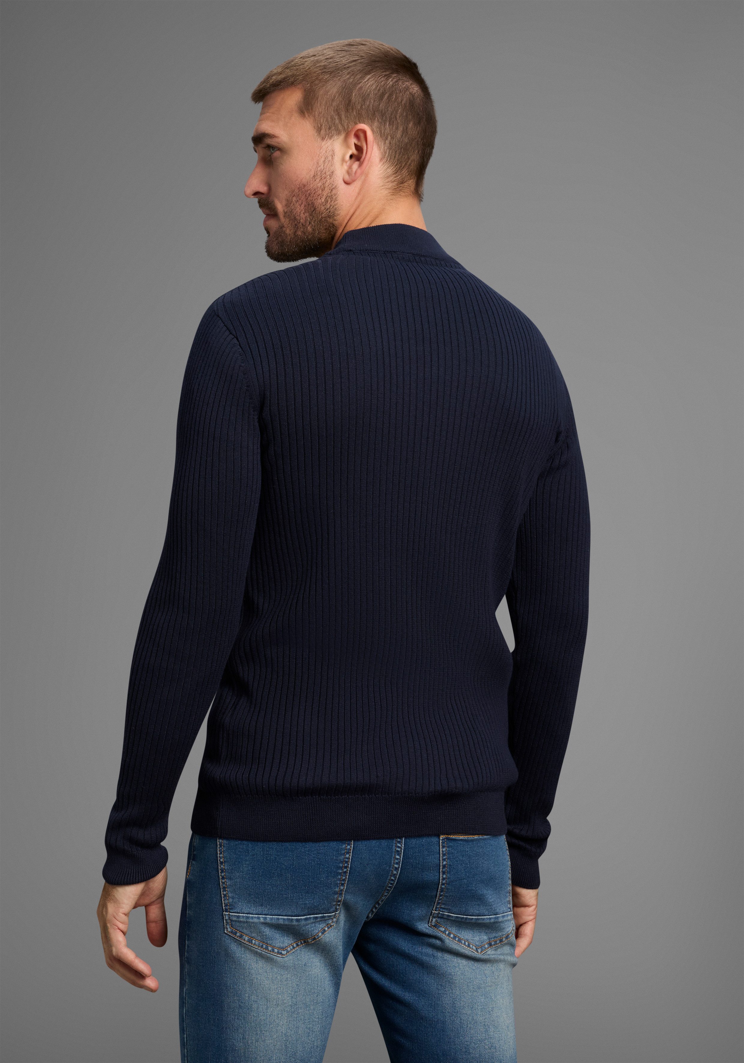 Bruno Banani Stehkragenpullover in Rippstrickoptik
