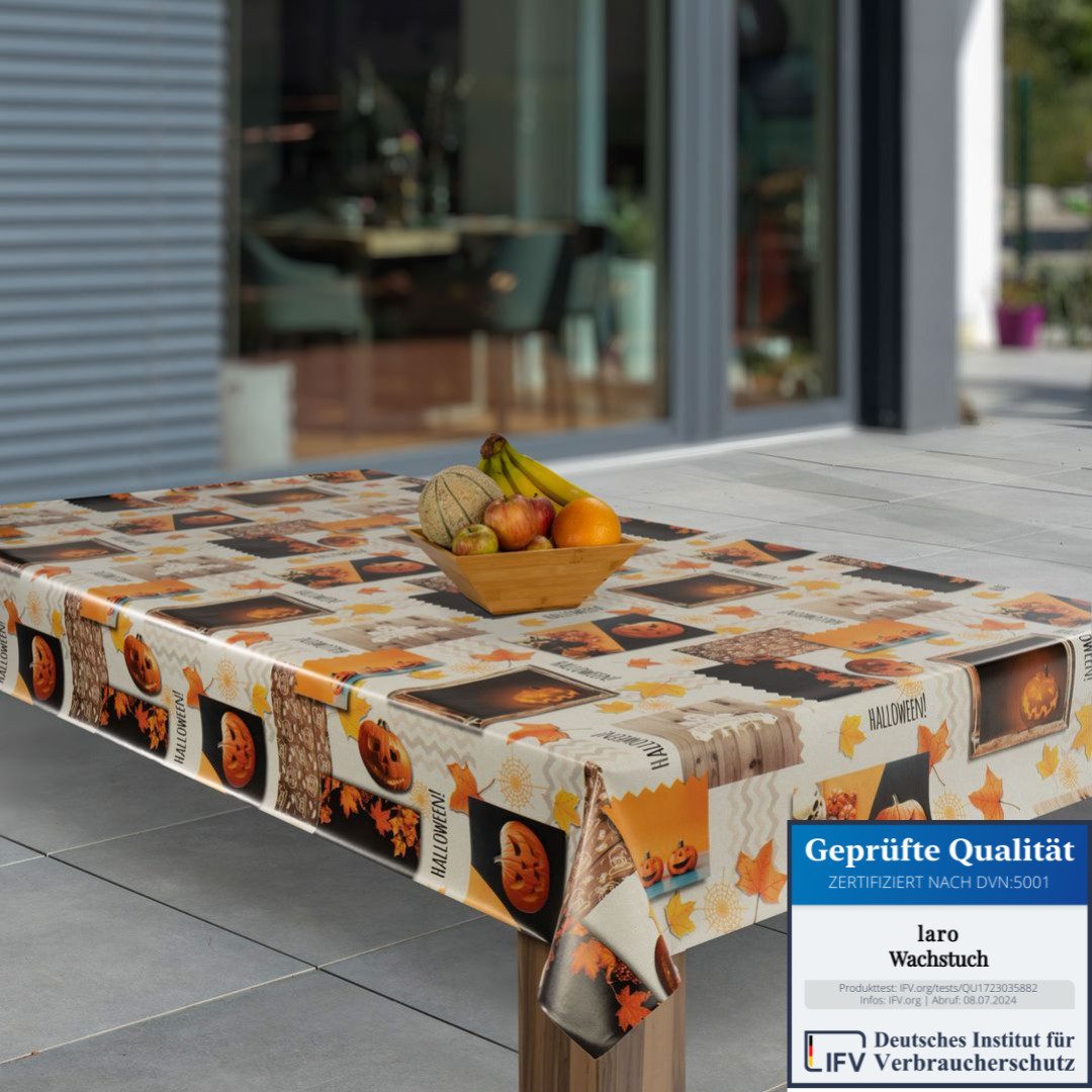 laro Tischdecke Wachstuch-Tischdecken Abwaschbar Halloween Kürbis Blätter r günstig online kaufen