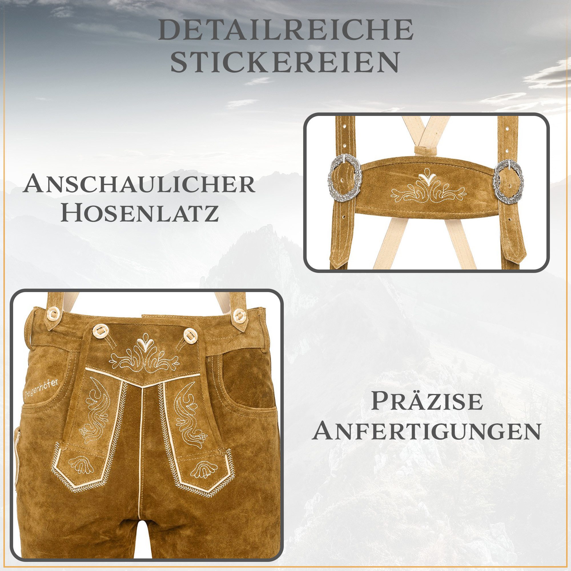 Steigenhöfer Manufaktur Trachtenlederhose Lederhose Herren Tracht Kniebund - Reinhold - 100% Rindsleder (Inklusive verstellbarer Träger) Traditionelle Echtleder – Bild 4 von 5