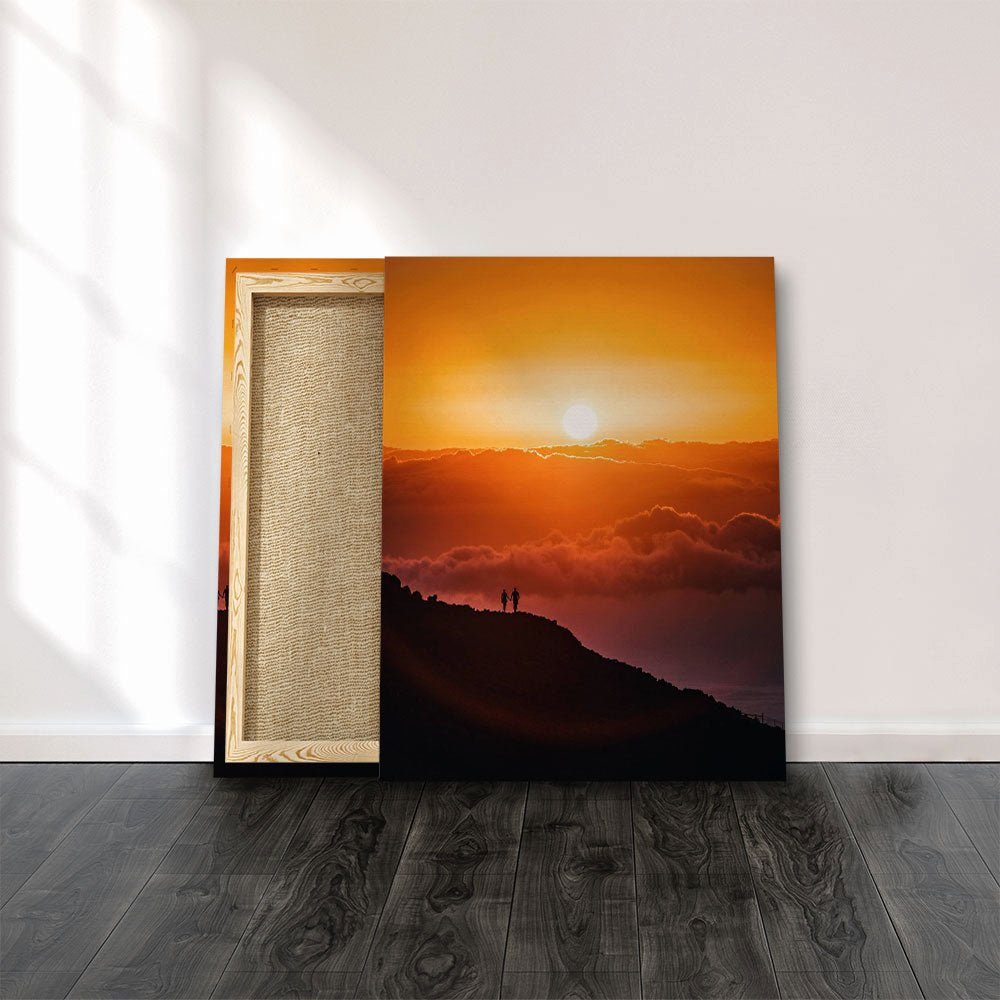 DOTCOMCANVAS® Leinwandbild Beautiful Sunset, Berg Gelb schwarz ohne Natur Rahmen rot Sonnenuntergang Wandbild Menschen Beaut