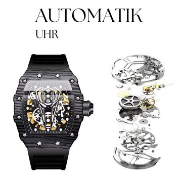 S&T Design Automatikuhr Mechanische Uhr Herren Uhr Skelett Edelstahl, (inkl. Uhrenetui), Mechanische Armbanduhr für Herren Wasserdicht