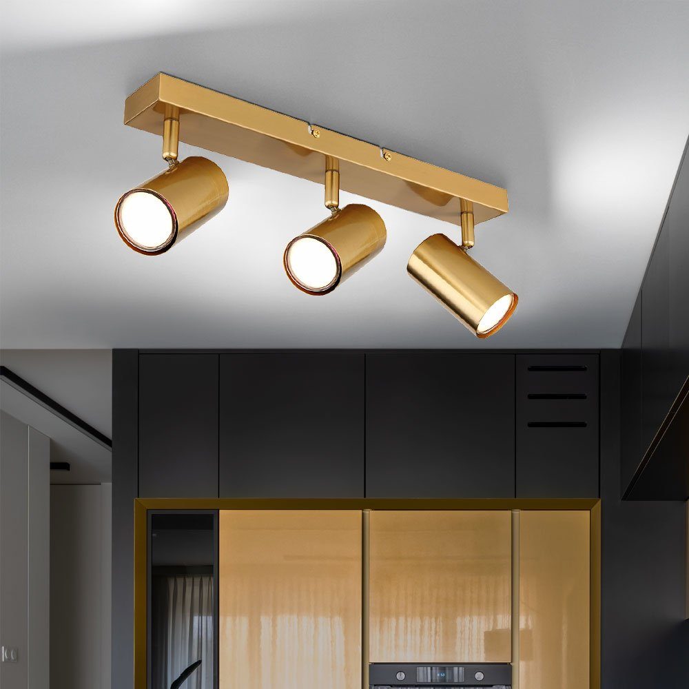 Deckenleuchte 3 nicht Metall Spots Wohnzimmerlampe Gold Leuchtmittel LED Flammig inklusive, Globo Deckenspot, beweglich