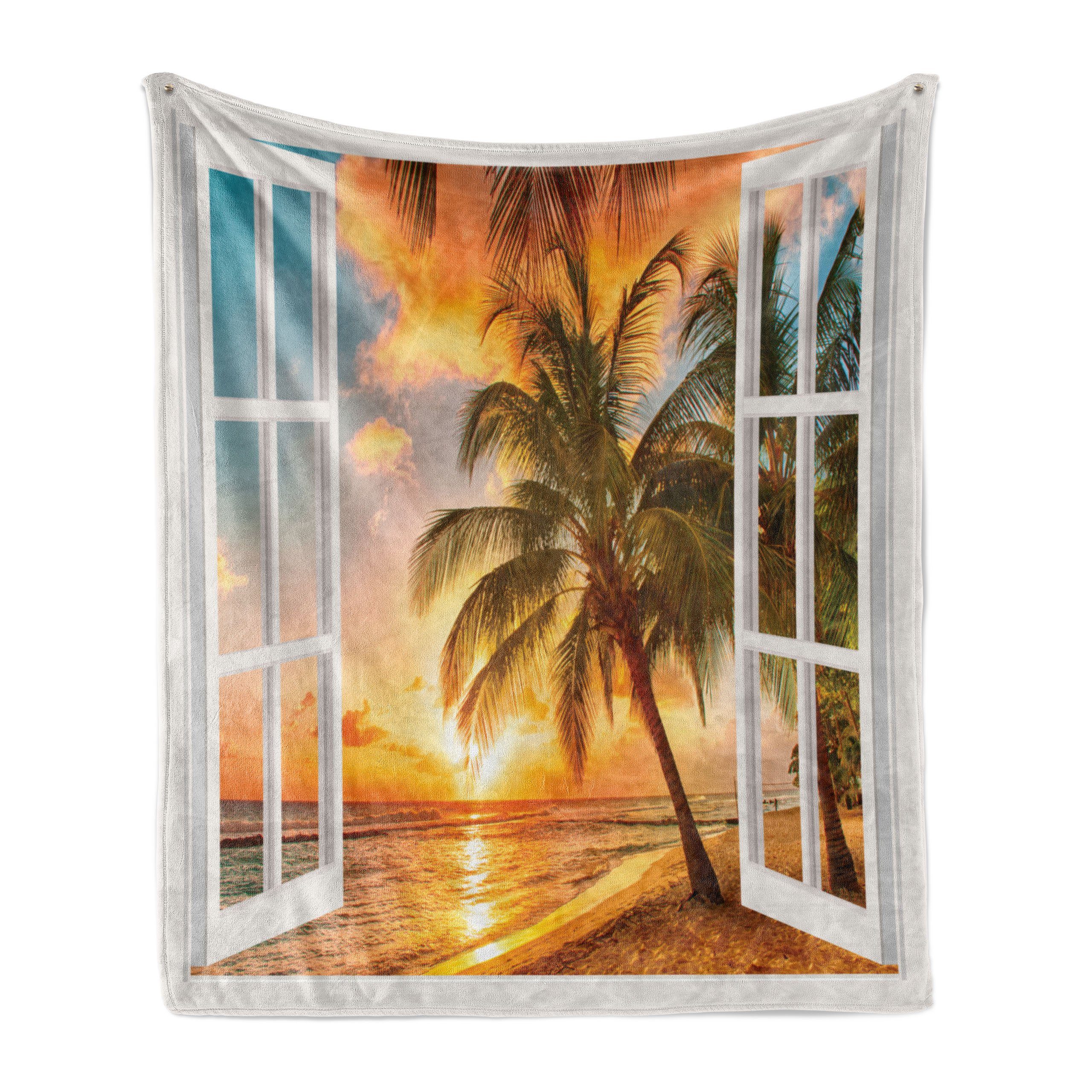 Palms Sea Plüsch für Abakuhaus, Landschaft Gemütlicher Ocean Wohndecke Innen- und Strand Außenbereich, den