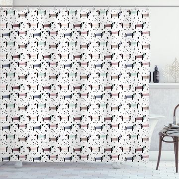 Abakuhaus Duschvorhang Moderner Digitaldruck mit 12 Haken auf Stoff Wasser Resistent Breite 175 cm, Höhe 180 cm, Hund Dackel-Silhouetten Dots