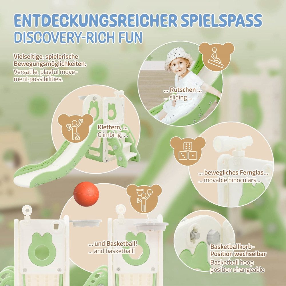 Joyz Rutsche Kinderrutsche 3in1 Spielturm Set mit Rutsche Basketballkorb und Treppe, Spielgerüst für Kinder Kleinkinder ab 3 Jahren Grün Indoor / Outdoor – Bild 4 von 5