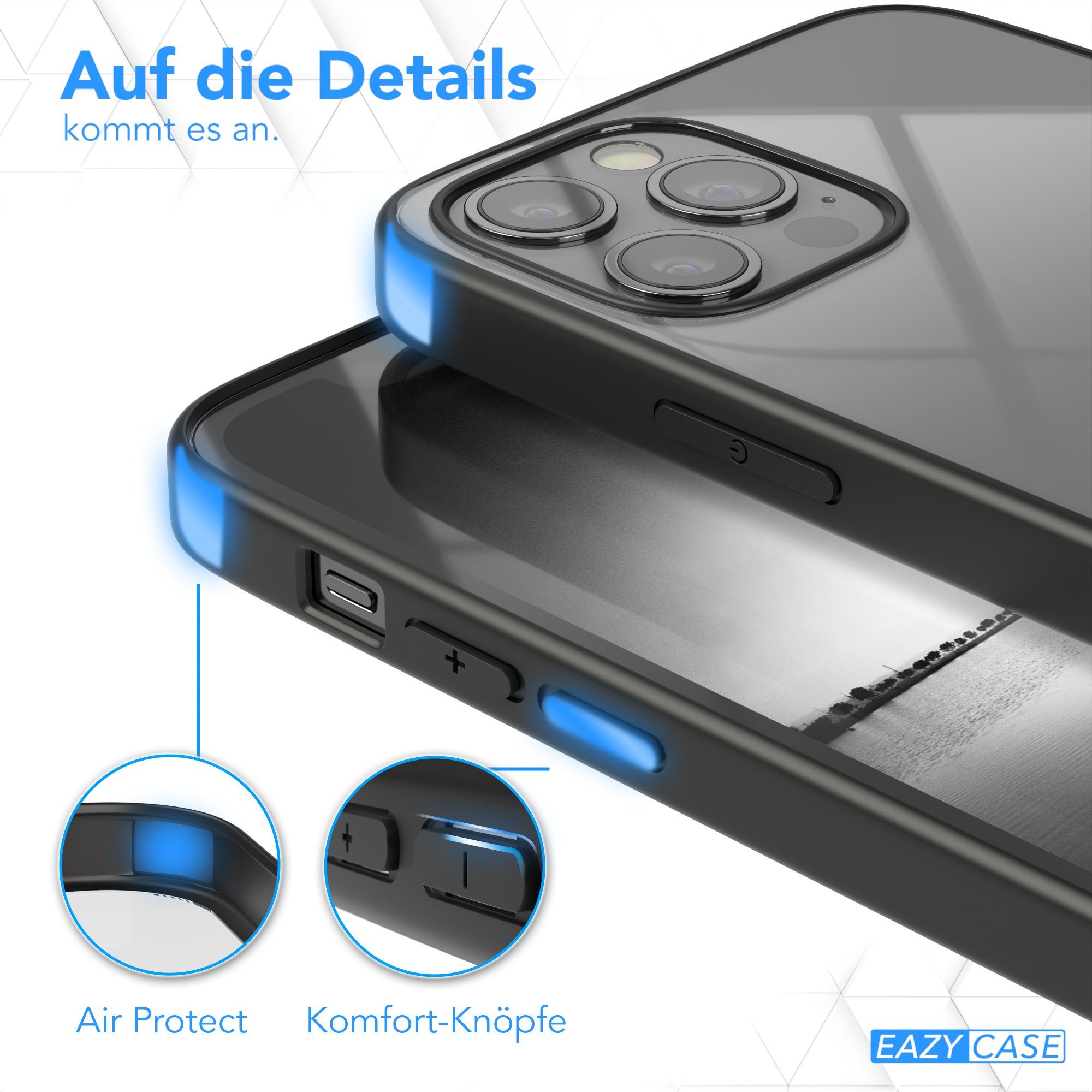 EAZY CASE Handyhülle Bumper Case für Apple iPhone 12 / iPhone 12 Pro 6,1 Zoll, Hülle Durchsichtig kratzfest Back Cover mit Displayschutz Schwarz – Bild 4 von 5