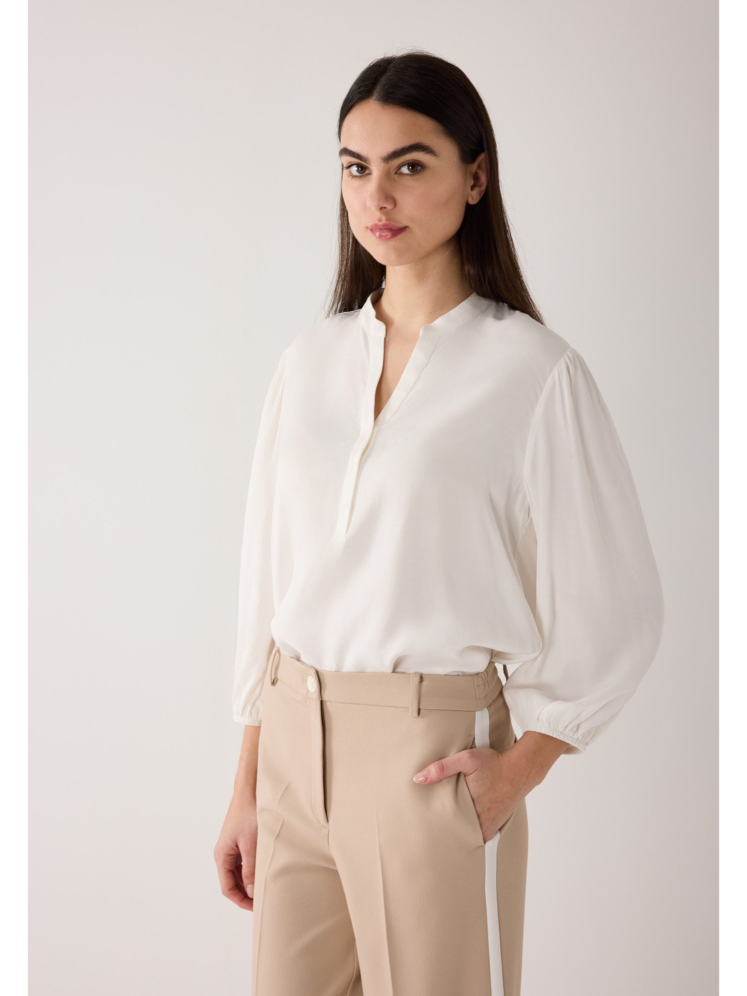 MORE&MORE Klassische Bluse fließende Viskosebluse mit 3/4 Arm