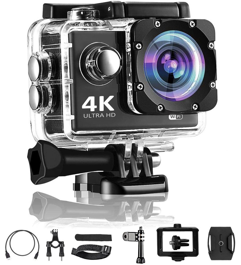 WKamera, (HD, (Wi-Fi) 4K HD-Kamera Sportkamera Videokamera KIKAKO WLAN 170 Weitwinkel 20MP Unterwasser