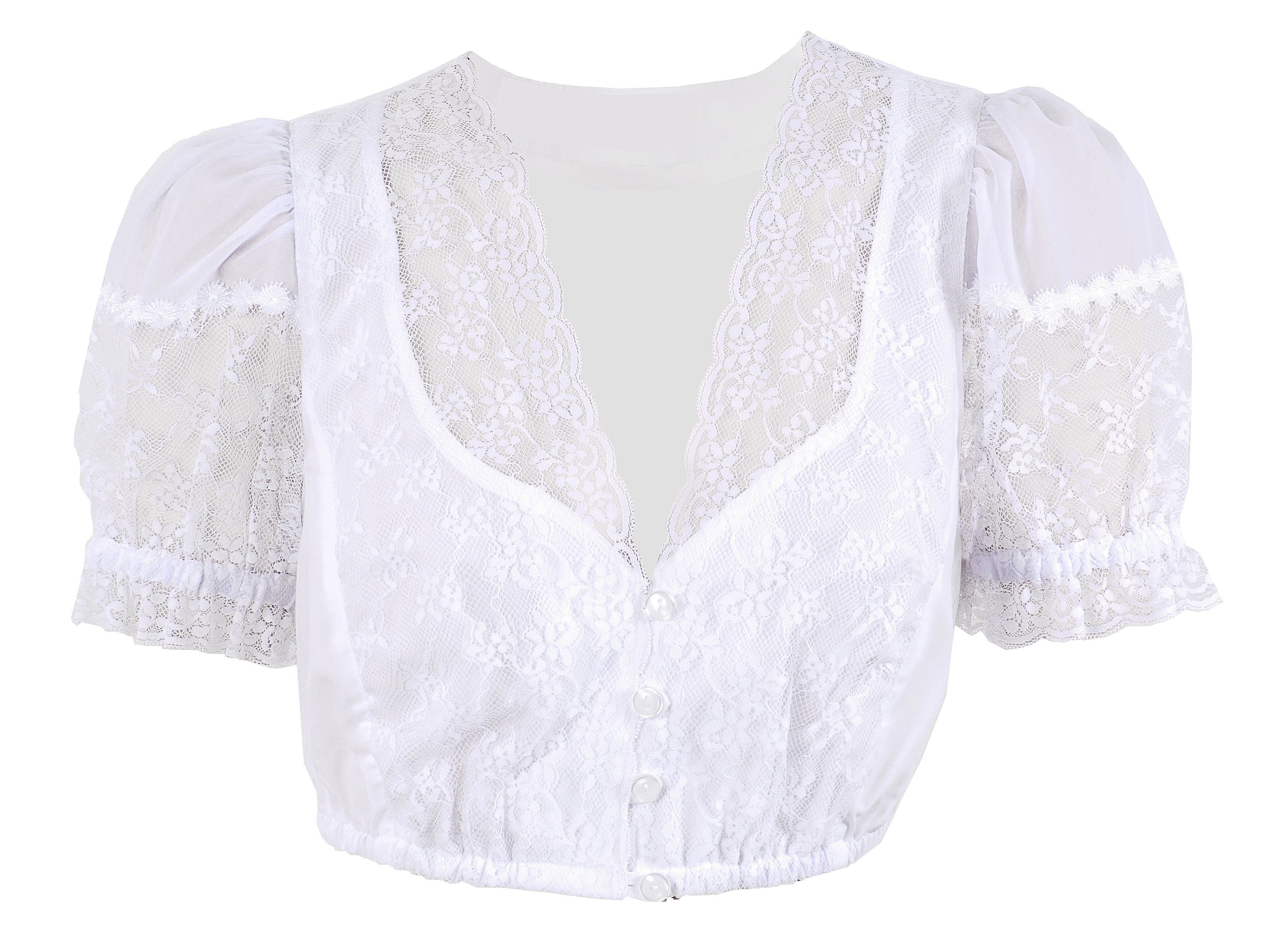 Moschen-Bayern Dirndlbluse Dirndlbluse Damen Trachtenbluse zum Dirndl Kurzarm mit Rüschen + Spitze festlich Weiß Trachtenbluse, Spitzenbluse, Bluse, Spitzen, festlich, elegant, Dirndlbluse