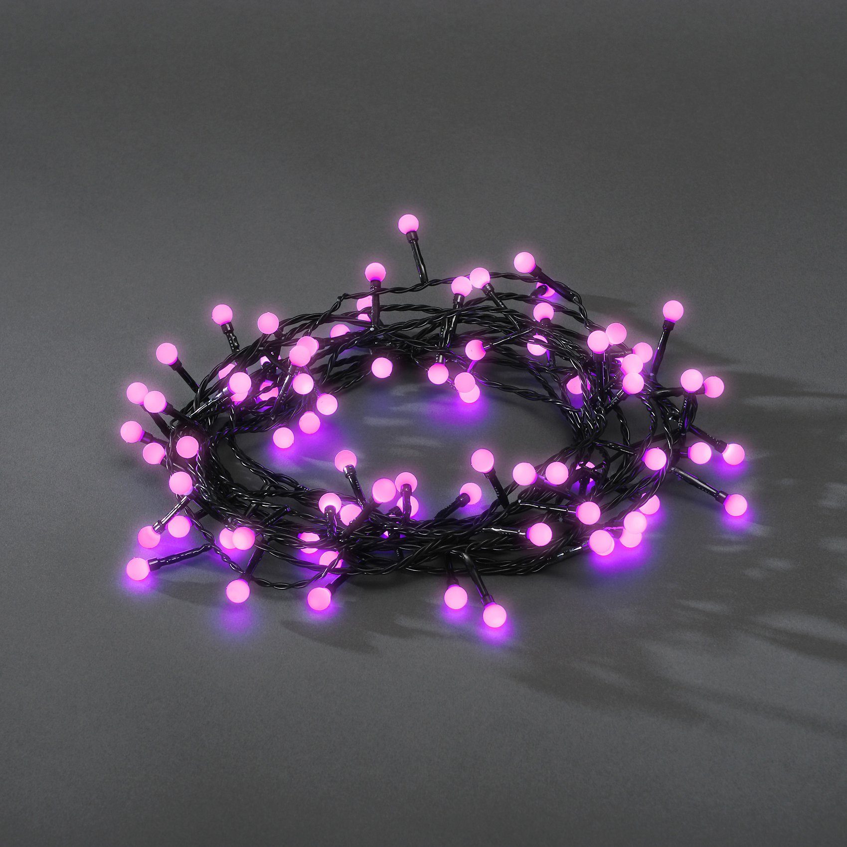 KONSTSMIDE LED-Lichterkette Weihnachtsdeko runde Dioden aussen, 80 LED Globelichterkette, Dioden, purpurfarbene 80-flammig