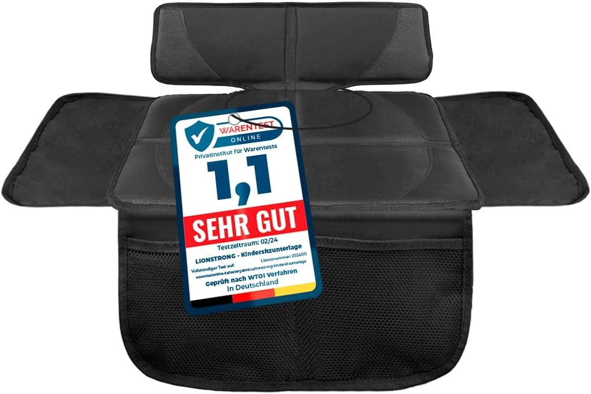 LIONSTRONG Kindersitzunterlage Premium, Autositzschoner [ISOFIX GEEIGNET], wasserabweisender Polyester Stoff, Sitzschutz Sitzschoner Auto Kindersitz - universell kompatibel