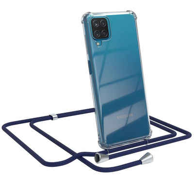 EAZY CASE Handykette Hülle mit Kette für Samsung Galaxy A12 6,5 Zoll, Kette zum Umhängen Backcover Etui Schutzhülle Hülle mit Band Case Blau