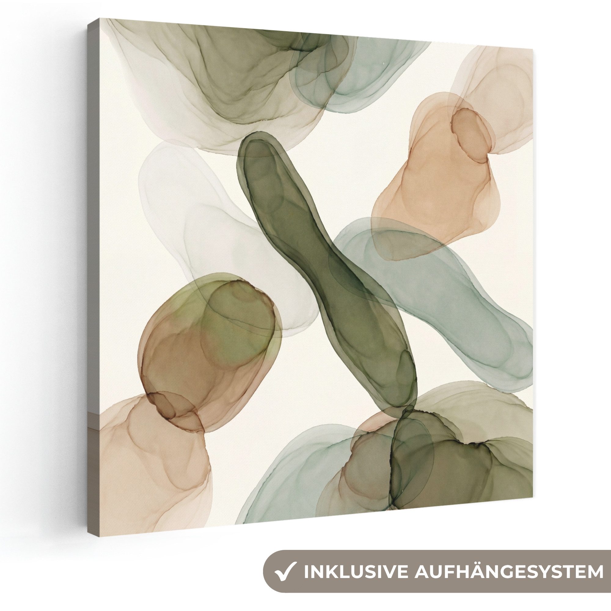 OneMillionCanvasses® Leinwandbild Abstrakt - Formen - Modern - Kunst - Grün - Braun, Fotodruck (1 St), Wandbild, Deko Schlafzimmer Wohnzimmer Flur 20x20 cm