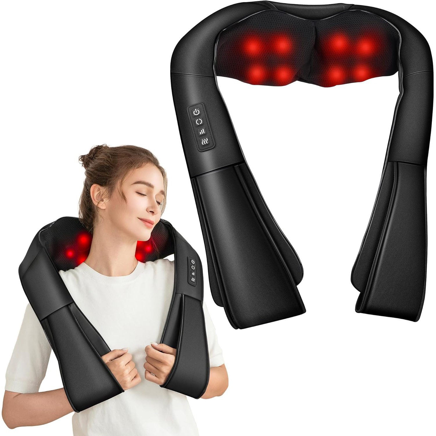 TUWENA Nacken-Massagegerät 3D Deep Massagegerät, Nackenmassagegerät mit Wärme, Rückenmassagegerät, 3D Knetmassage, Wärmefunktion, 3 Stufen, Auto-Stopp, Haus & Auto