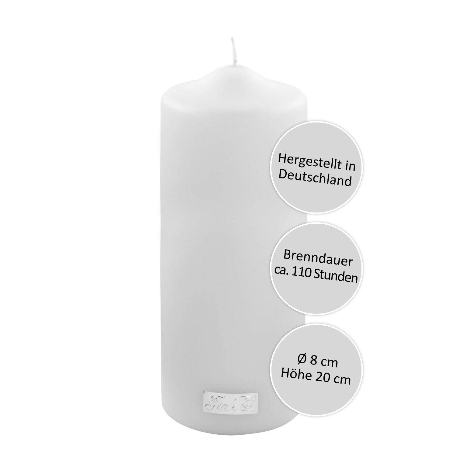 Fink Stumpenkerze FINK Stumpenkerze Candle - weiß - H. 20cm x D. 8cm (1 Stück)