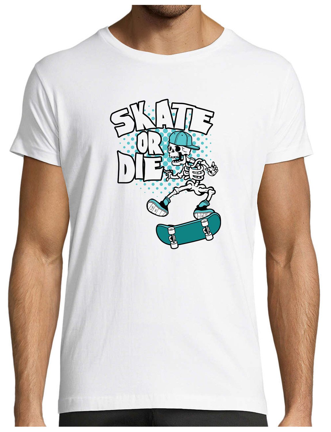 T-Shirt Herren Skater T-Shirt - Skatendes Skelett mit Skate or Die