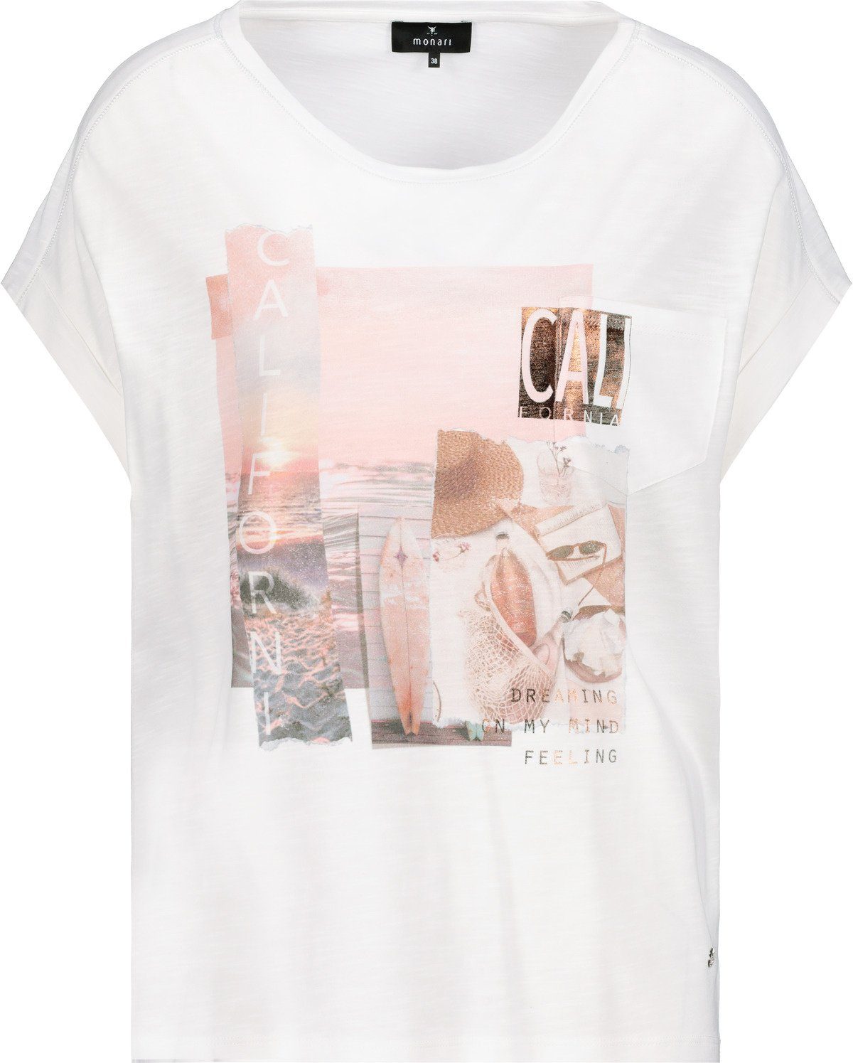Rundhals mit Flammgarn T-Shirt Print Monari T-Shirt in Off-White und