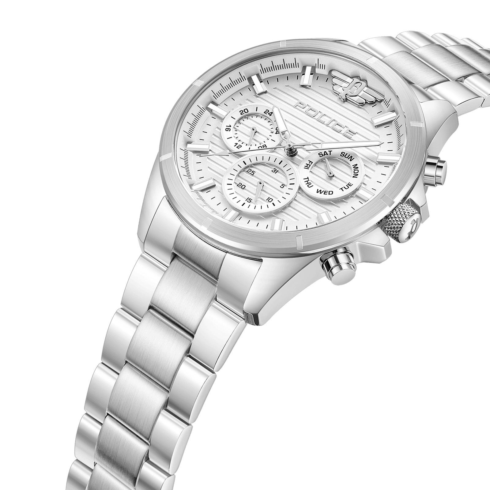 Police Multifunktionsuhr Police Herrenuhr Edelstahl silber, (Multifunktionsuhr), Herrenuhr rund, extra groß (ca. 45x53mm) Edelstahlarmband, Sport-Style