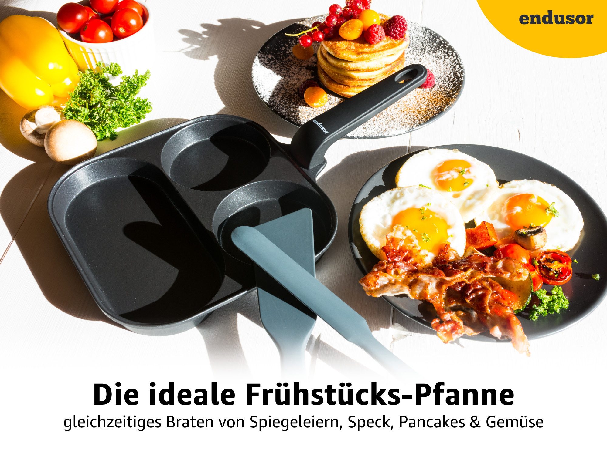 endusor Bratpfanne Frühstückspfanne Spiegeleipfanne (21cm), Aluminiumguss (inkl. Glasdeckel, Alle Herdarten auch Induktion), Antihaft-Beschichtung & Eisenkernboden für Spiegelei, Pancakes & Mehr