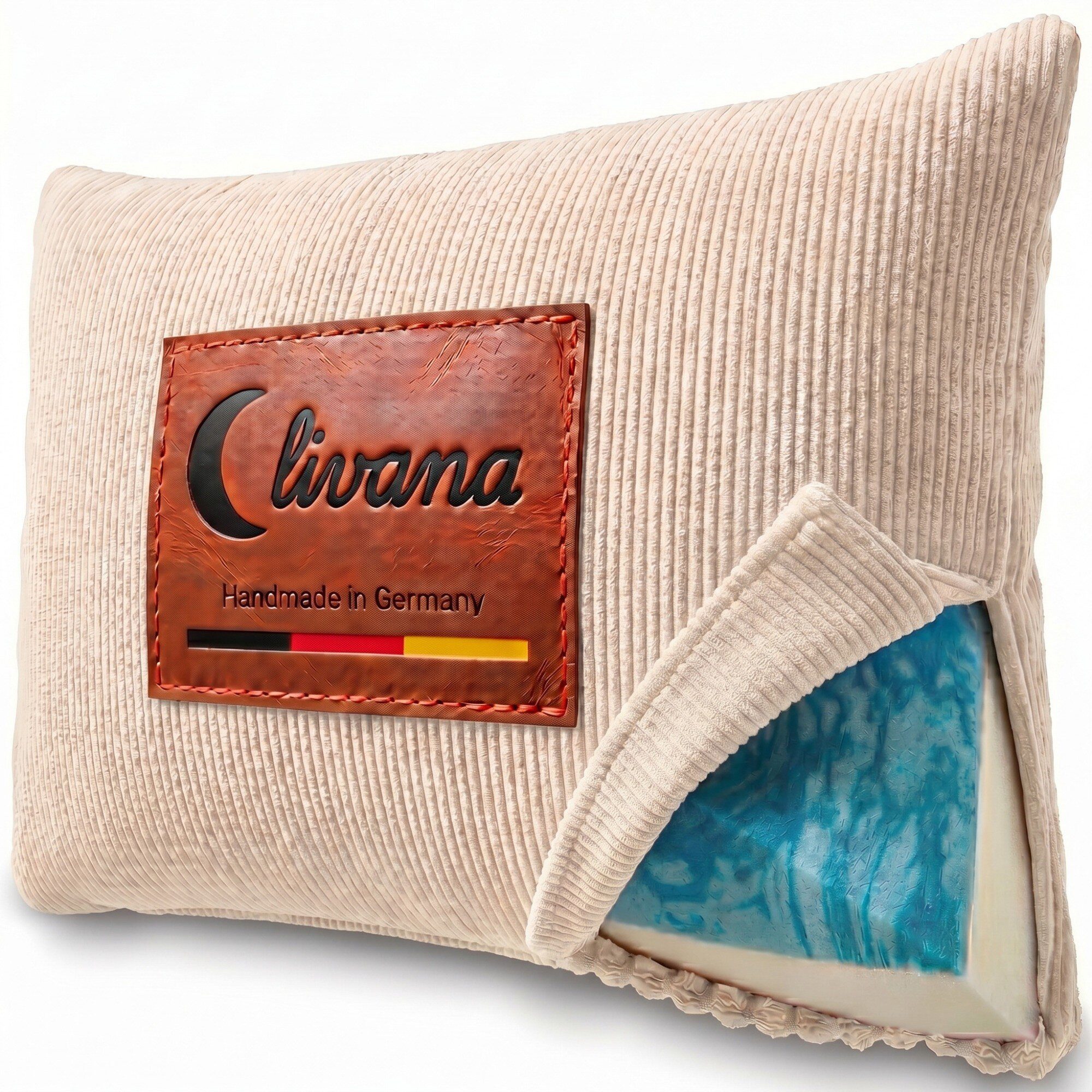 livana Visko-Kissen Lumbar Cord Nackenkissen – Gelschaum + Visco, 50×30×8,5 cm, Seitenschläfer, Bauchschläfer, Rückenschläfer