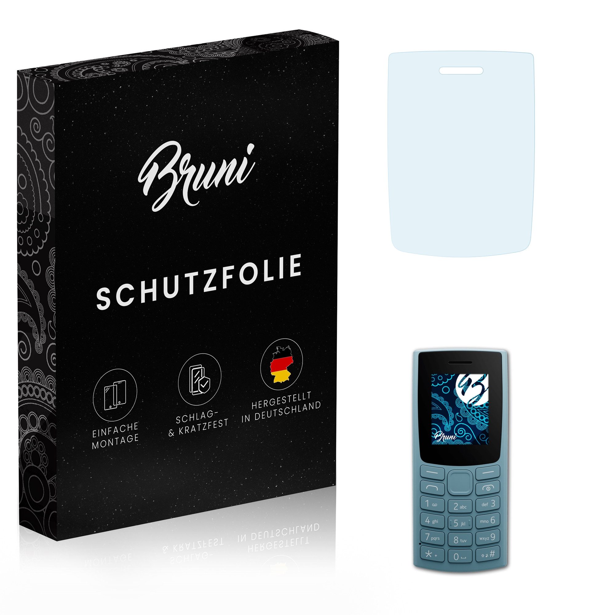 Bruni Schutzfolie Glasklare Displayschutzfolie für Nokia 110 2023, (2 Folien), praktisch unsichtbar