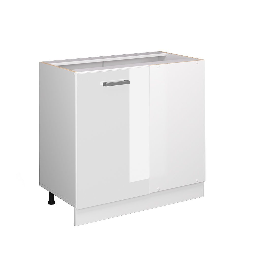 Vicco Eckunterschrank R-Line, Weiß Hochglanz/Weiß, 86 cm ohne Arbeitsplatte (1-St)