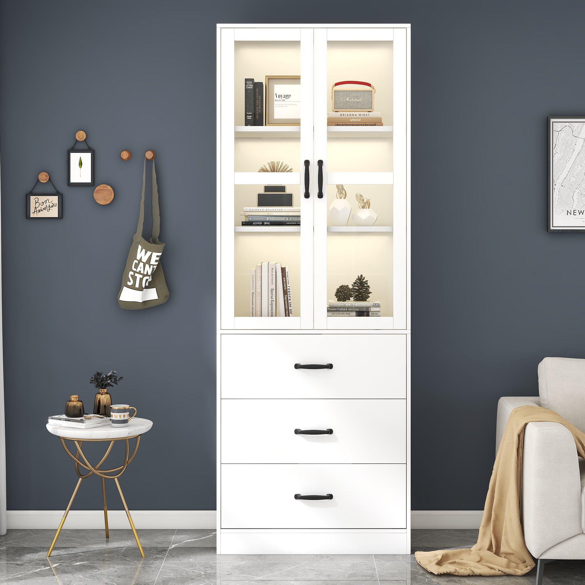 Merax Vitrine mit Glastüren und verstellbaren Einlegeböden Buffet Vitrine m günstig online kaufen