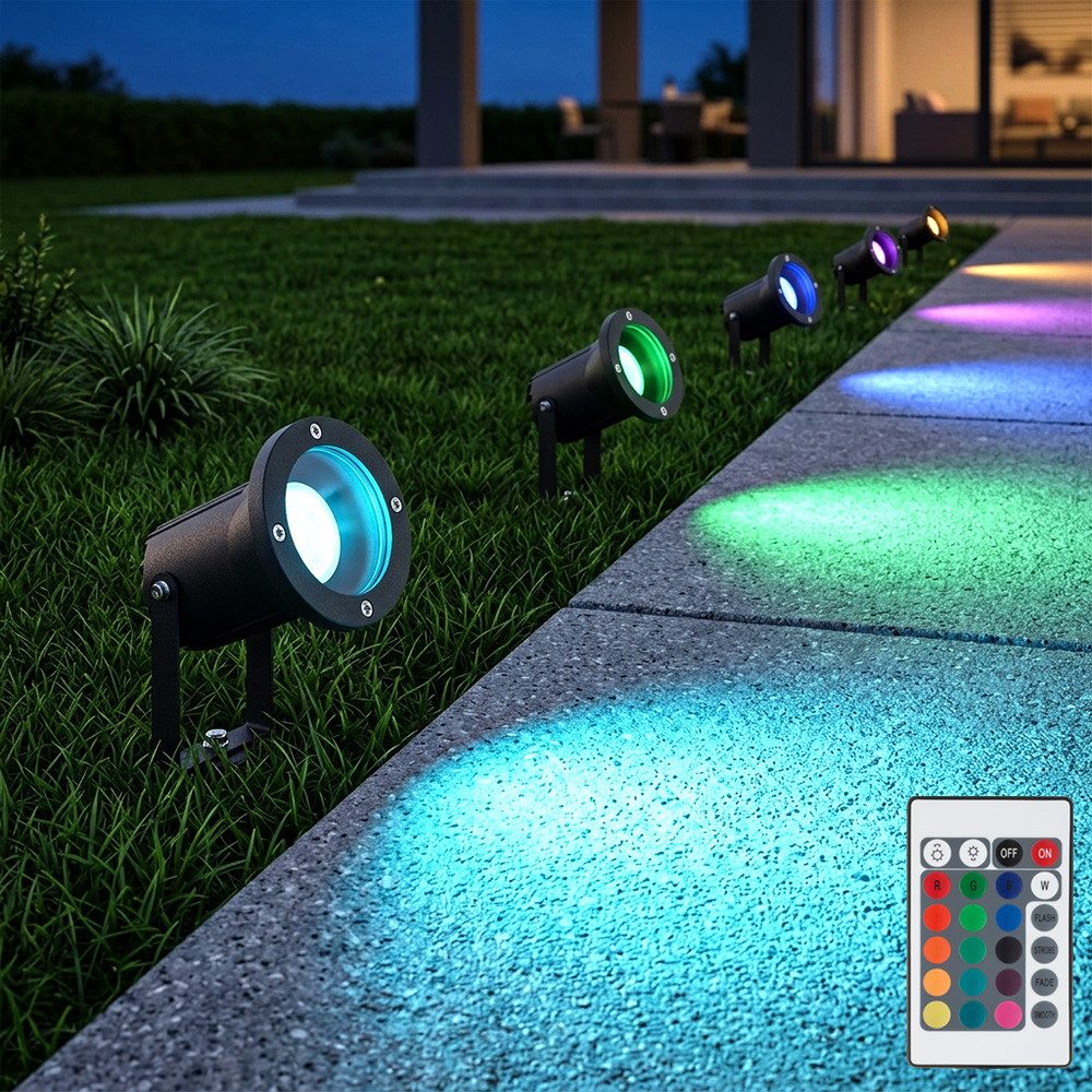 etc-shop LED Gartenstrahler, Leuchtmittel inklusive, Farbwechsel, Warmweiß, RGB LED Außen Steckleuchte schwenkbar dimmbar Erdspieß 5er Set