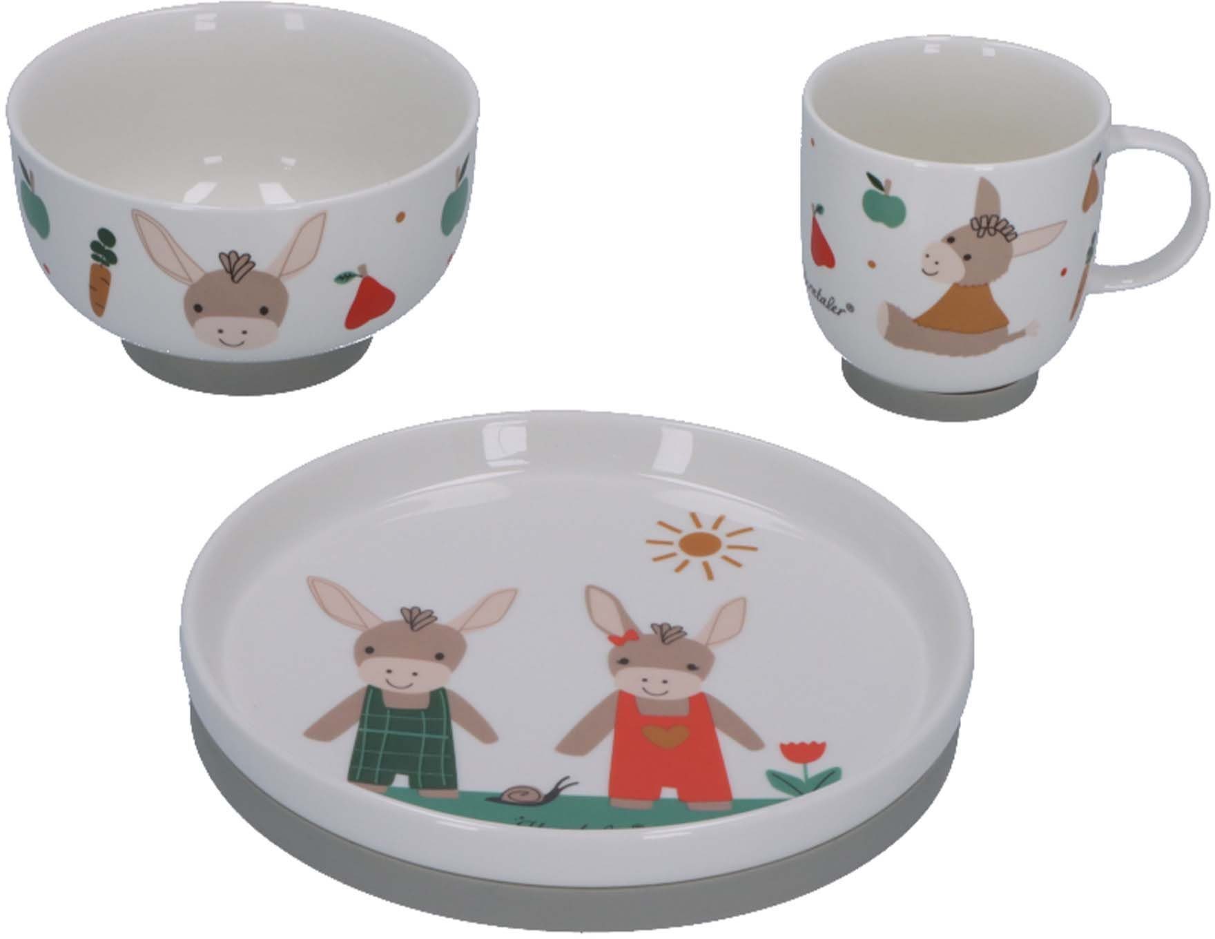 Sterntaler® Kindergeschirr-Set Esel Emmis Garden (3-tlg), Porzellan, Silikon Emmi's Garden | Kindergeschirr