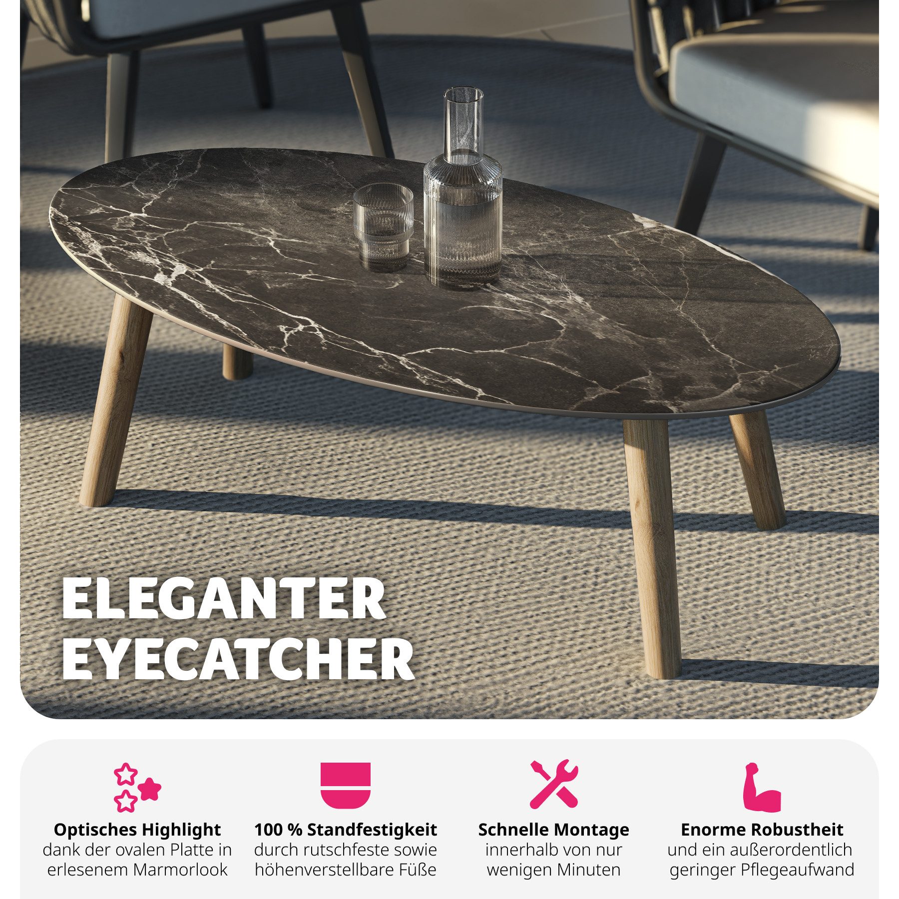 tectake Couchtisch Ovaler Couchtisch (1-St., 1 tlg), Eleganter ovaler Couchtisch mit großer Ablagefläche